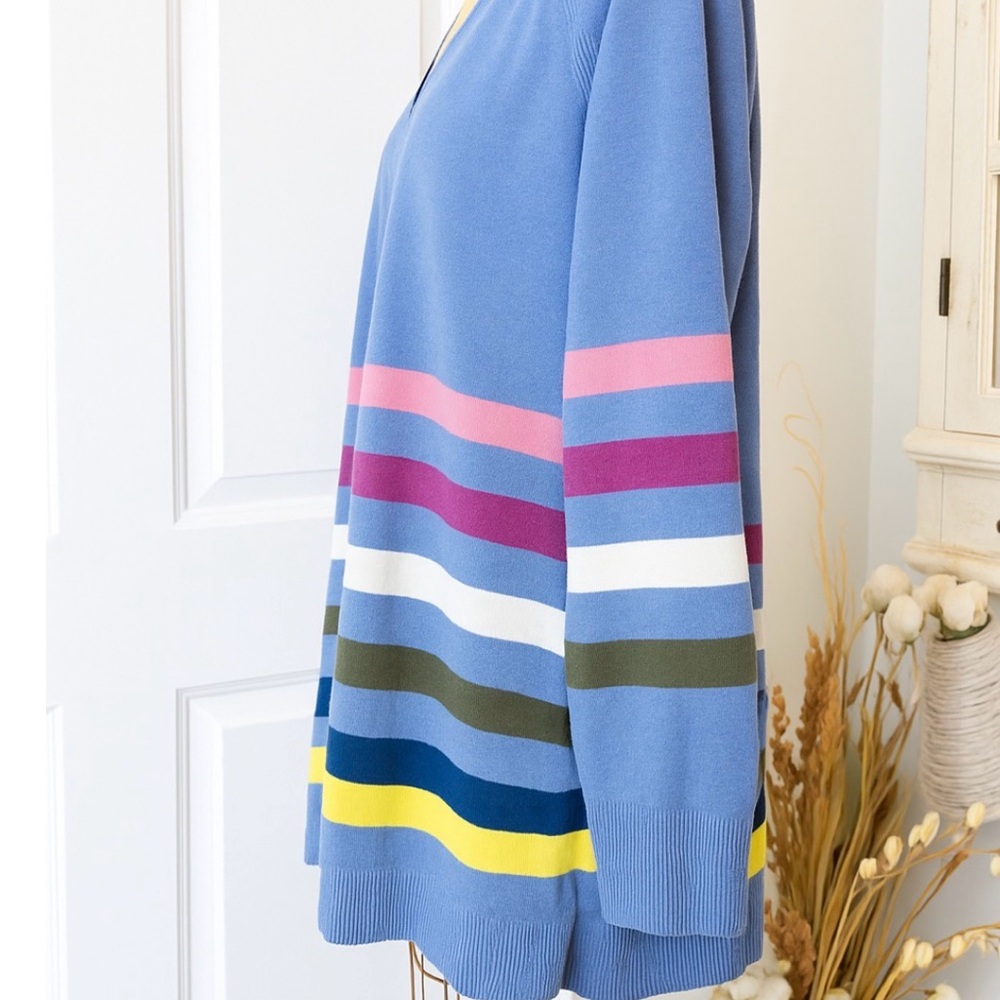 Talbots Blue Multicolor Striped Button Front Card… - image 3